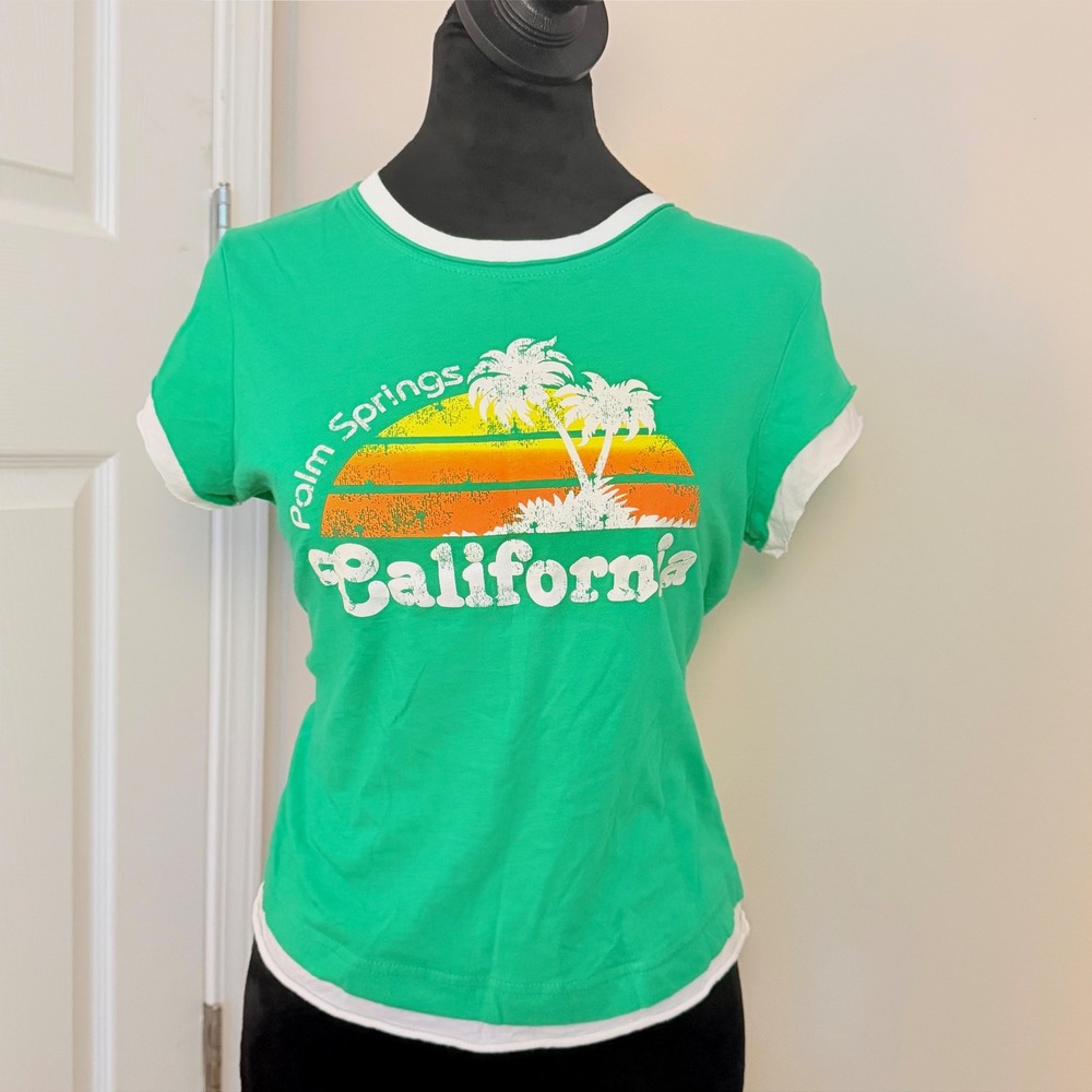 VTG Self Esteem Y2K Graphic T Shirt Palm Springs California Green Top Size L